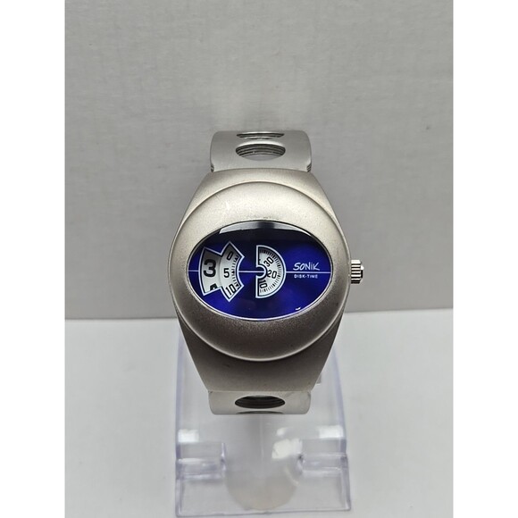 Sonik Disk Time Jump Hour Blue Dial  Quartz New Battery Retro Y2K Watch Size SM - Picture 1 of 11